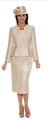 GIOVANNA APPAREL3PC PEPLUM JKT LACE OVERLAY SKIRT SUIT SIZE 16W CHAMPAGNE $120 $120.00