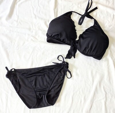 #ad Victoria#x27;s Secret • Bathing Suit Set Halter Underwire Bra Top amp; Side Tie Bottoms $34.99