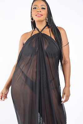 #ad Women#x27;s Halter Front Slit Beach Maxi Cover Up Swimwear Beachwear Plus Curvy Sexy $18.99