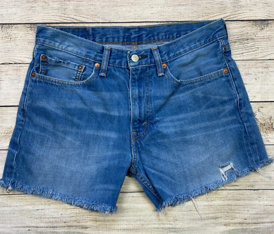 #ad 511 Levis Denim Jean Cut Off Shorts Fringe Hem Distressed DIY Size 34 U48 $18.00