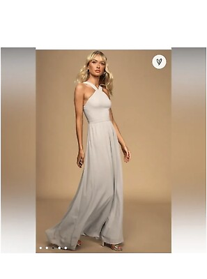 #ad Lulu’s Air Of Romance Gray Maxi Dress XSmall Bridesmaid Family Photos $9.99