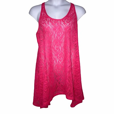 OP Hot Pink Floral Swimsuit Beach Tank Cover Up Juniors L 11 13 $19.99