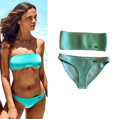 #ad Triangl Swimwear Blue Velvet Neoprene Bandeau Bikini Set Size M $75.00