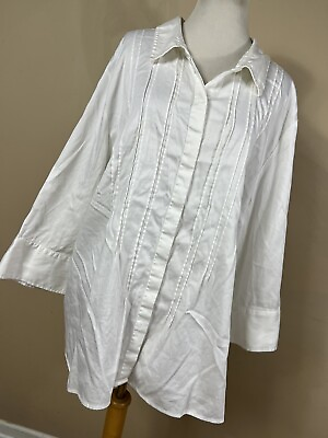 #ad Maggie Barnes Catherines 2X Shirt Top White Button Down Front Stretch 3 4 Slv P2 $20.40