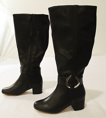 Comfortview Women#x27;s Vale Wide Calf Faux Leather Zip Boot CD4 Black Size US:7M $27.74