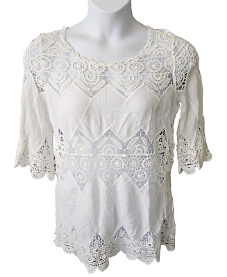 #ad Beach Cover Up Women’s Top Size S Crochet White Summer Vacation Swim $14.98