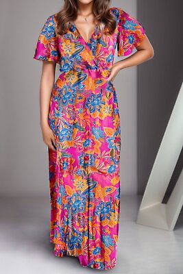#ad Printed Surplice Short Sleeve Maxi Dress $40.00
