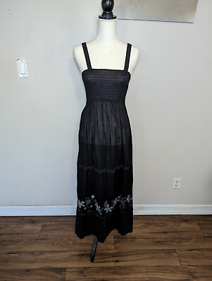 Monoreno Women#x27;s Black Maxi Medium Dress Strapped Embroidered Boho $12.99