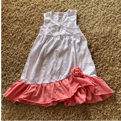 Southern Tots Dress Girls 7 White Short Sleeve Coral Pink Ruffle Detail $10.00