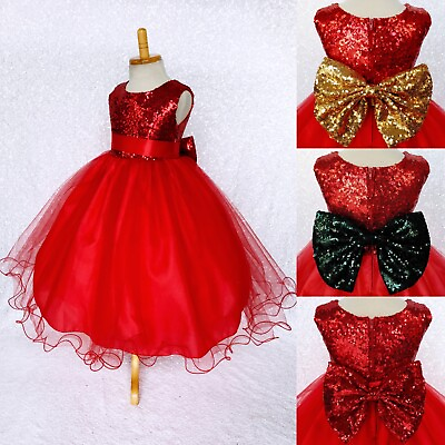#ad Flower Girl Red Mini Sequin 2 Layer Dress Birthday Pageant Photoshoot Junior 2 4 $61.99