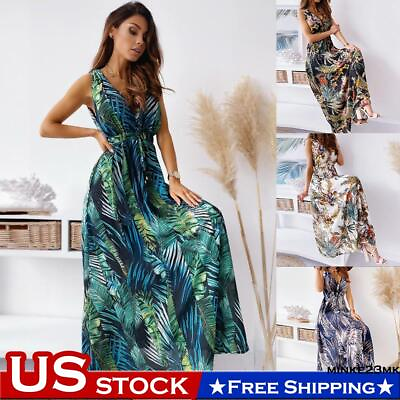 #ad Women Boho Floral Summer V Neck Holiday Dress Ladies Party Beach Long Maxi Dress $20.87