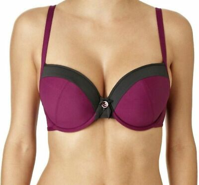 #ad Panache Taylor Bikini Top Size 32FF Underwired Padded Plunge Purple Grey SW0604 GBP 17.89