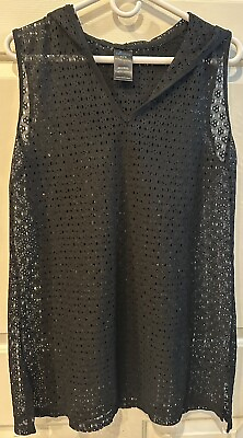 #ad Catalina Black Swimsuit Beach Cover Up With Hood Lace Knit Med $14.50