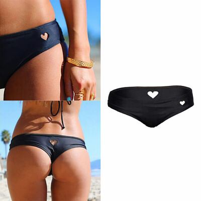 #ad Sexy Womens Bikini Bottom Swimwear Brazilian Thong Heart Cut Out Bottoms Balck $6.44