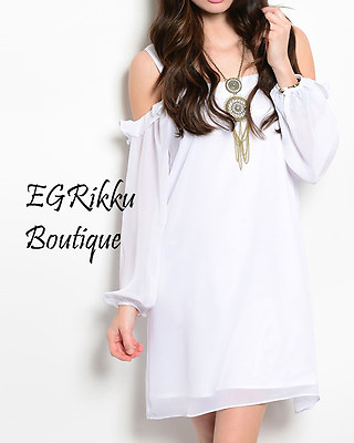 #ad Brand New White Boho Style Short Dress S M L Worldwide Shipping $24.95