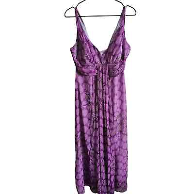 #ad Womens Sz M Maxi Dress Purple Chiffon V Neck Sleeveless $14.40