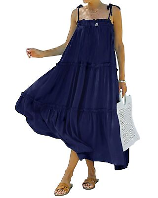 #ad BTFBM Women 2023 Summer Maxi Dresses Sleeveless Spaghetti Strap Casual Sundress $9.99
