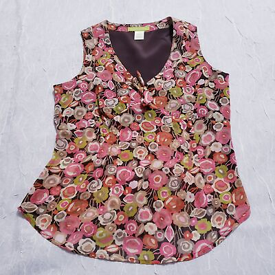 #ad Sigrid Olsen Sleeveless Floral Sheer Blouse Green Pink Brown Boho Petite $18.70