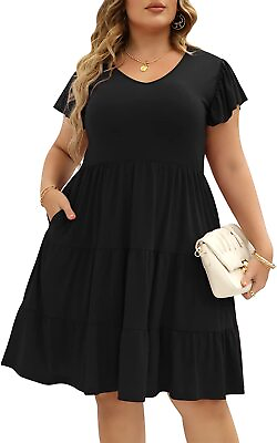 #ad Celkuser Womens Plus Size Ruffle Sleeve Tiered Casual Summer Loose Midi Dress wi $68.52