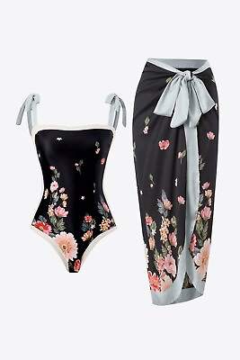 #ad Floral Print Tie Strap Bikini Set with Skirt Bottom $34.95
