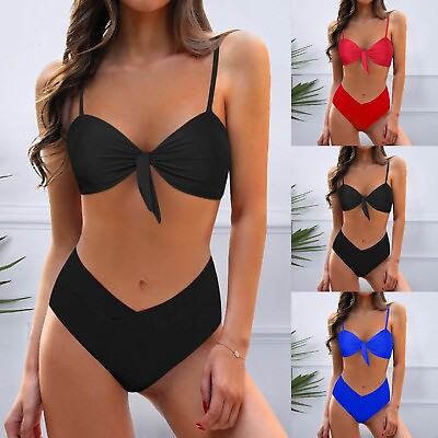 #ad Women#x27;s High Waisted Bikini Sets Two Piece Swimsuit Front Tie Knot Bathing Suit $14.46