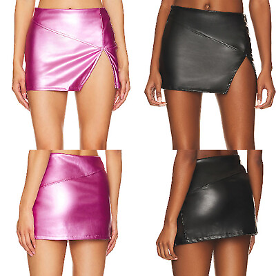 #ad Women Skirt PU Mini Side Bodycon Fitness Nightwear Short Lingerie Festival Hot $6.46