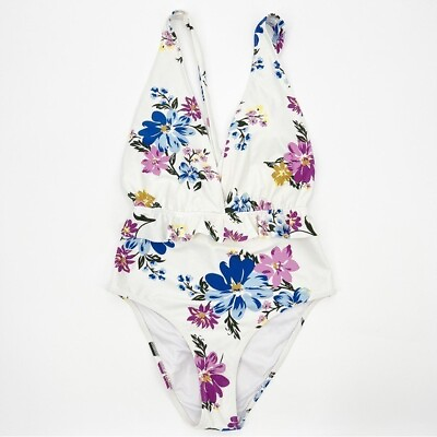 #ad NWT Cupshe White Floral Ruffle Tie Halter One Piece Swimsuit Bathing Suit Size M $13.88
