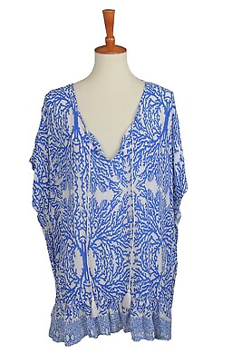 #ad #ad Nvelop Cover Up Sun UV Protective Short Sleeve Blue amp; White Tunic Size L XL $30.00