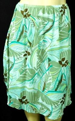 #ad Sag harbor green brown leaf elastic waist split side pull on midi skirt 16W $14.99