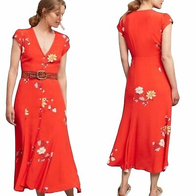 #ad NEW Revolve CAPULET Maxi Floral Dress Women’s Size XS Red Ellie Pockets Summer $24.95