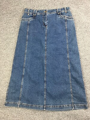 #ad VNTG Woolrich Skirt Women#x27;s 12 Blue Jean Denim Midi A Line Pockets Below Knee $25.00