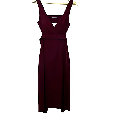 #ad Black Halo Dark Red Cocktail Dress V Neck Gather Waist Open Back Size 4 $96.00
