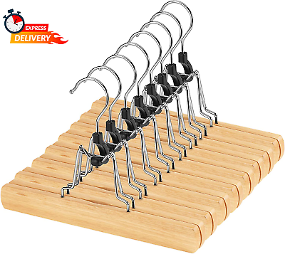 #ad 12 Pack Natural Wooden Pants Hangers with Clips Non Slip Skirt Hangers T $28.49