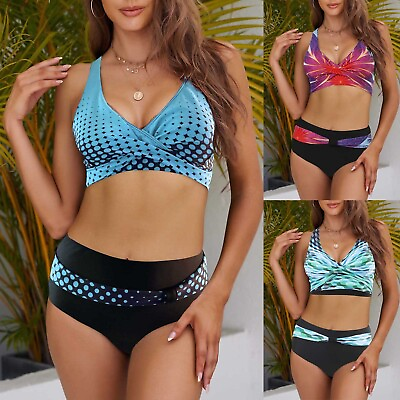 #ad Women#x27;s Boho Print Bikini Set High Waisted Swimsuit Print Set Swimwear for Teens $16.61