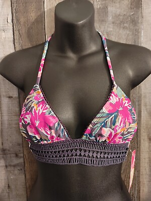 #ad Xhilaration Women#x27;s Size XS Gray Pink Floral Swim Bathing Suit Bikini Top $5.00