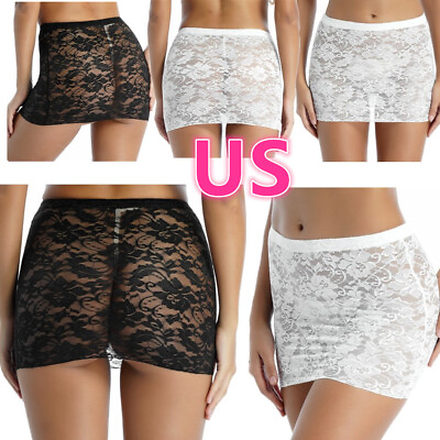 US Women Mini Skirt Bodycon See through Floral Lace Micro Pencil Skirts Lingerie $7.26