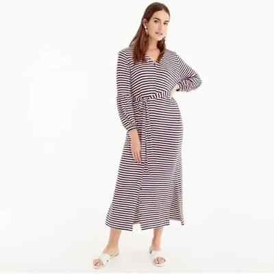 #ad Universal Standard for J. Crew Bubble Sleeve Jersey Maxi Dress Striped Red Blue $39.99