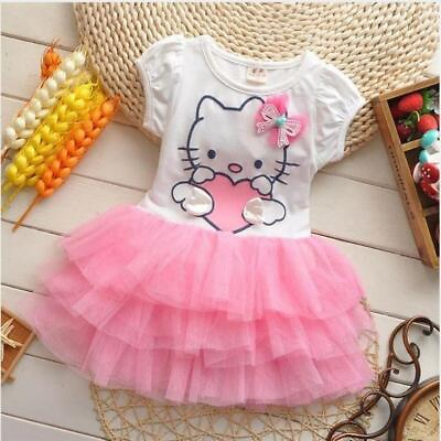 Summer Style Girls Dress Hello Kitty Cartoon Kt Wings Tutu Dress Bow Veil Kids $12.00