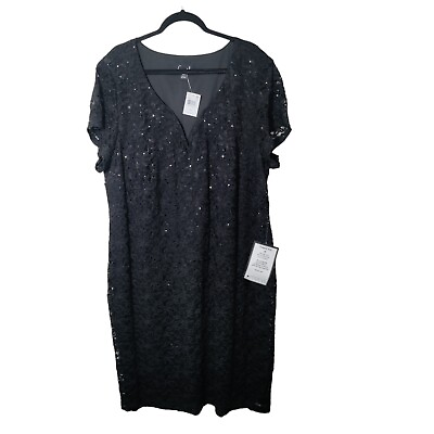 #ad Connected Apparel Black V Neck Sequin Cocktail Dress Plus Size 24W NWT $30.00