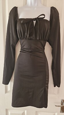 #ad Women#x27;s Prettylittlething Dress NEW Uk16 Black Mini Sexy Party Long Sleeve GBP 25.00