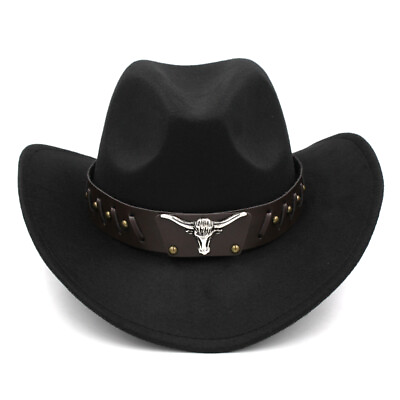 Wide Brim Western Cowboy Hat Cowgirl Cap Wool Blend Summer for Men Women BDBK $13.99