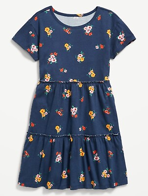 Old Navy Kid Girls Size Large 10 12 Blue Floral Tiered Short Sleeve Dress  $20 $7.99
