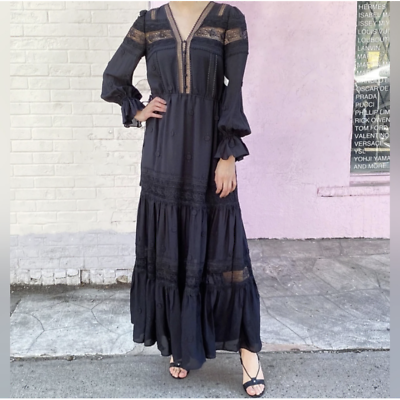 #ad #ad Self Portrait Long Sleeve Maxi Dress Black Lace Plumetis 4 $248.00