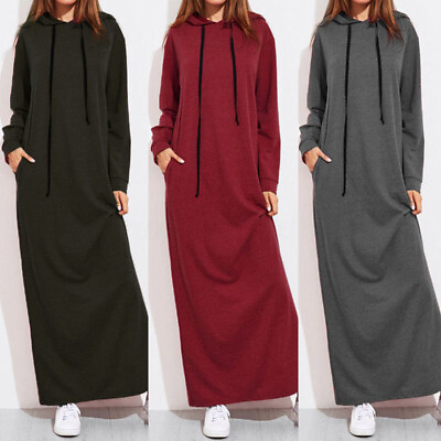 Women#x27;s Hoodies Hooded Loose Long Sleeve Sweatshirt Long Dress Sweater $18.04