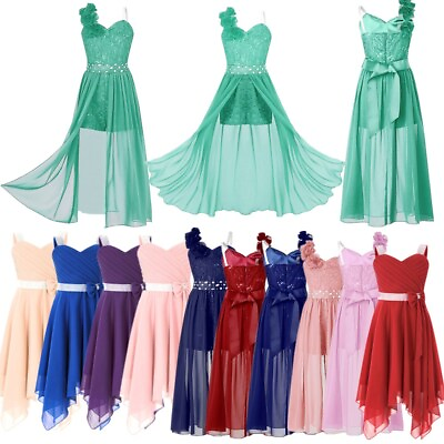 #ad US Girls Flower Princess Dress Long Bridesmaid Gown Formal Party Romper Dress $21.43