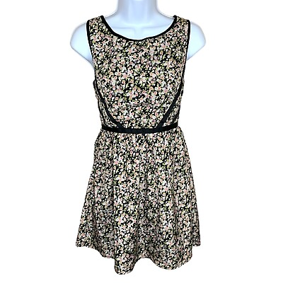 #ad Size 3 Floral Sleeveless Cocktail Dress Multicolored Black Trim Event Juniors $10.99