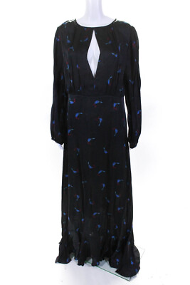 #ad #ad Cynthia Rowley Womens Graphic Print Zipped Long Sleeve Maxi Dress Black Size 16 $109.79