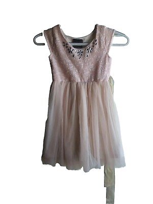 #ad RMLA Easter Party Dress Girls Size 6 pink Cotton Polyester Blend Lace Tulle Gems $9.74