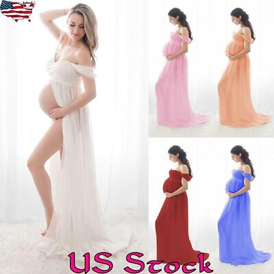#ad Pregnant Womens Maternity Split Dress Maxi Gown Off Shoulder Photography Photo $25.39
