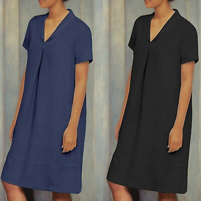 #ad Womens Daily Dress V Neck Dress Solid Color Casual Dress Women Long Dresses $22.03